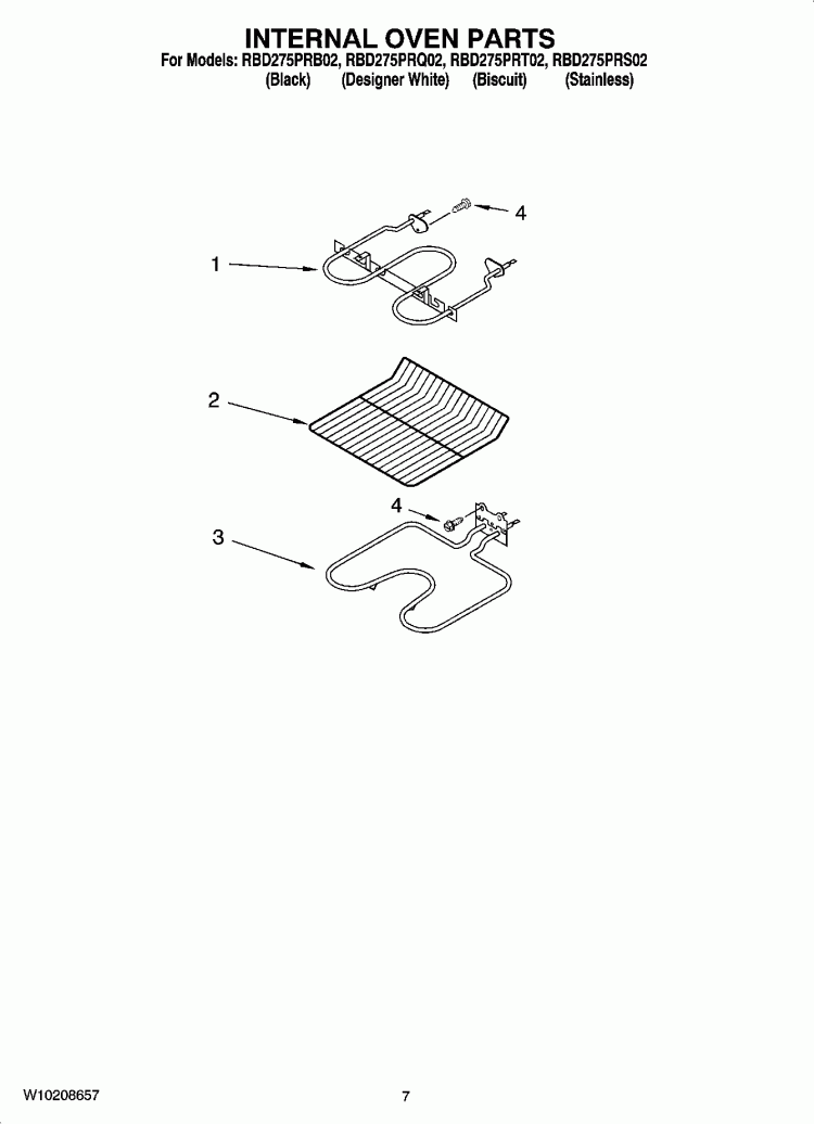 INTERNAL OVEN PARTS Diagram and Parts List for RBD275PRQ02  Whirlpool Wall Oven