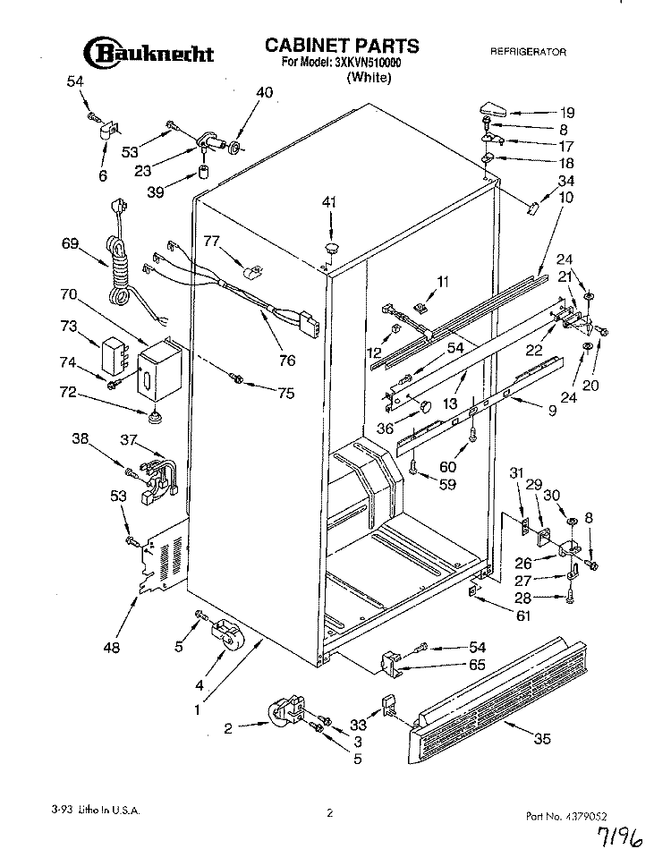 CABINET Diagram and Parts List for 3XKVN510000  Whirlpool Refrigerator