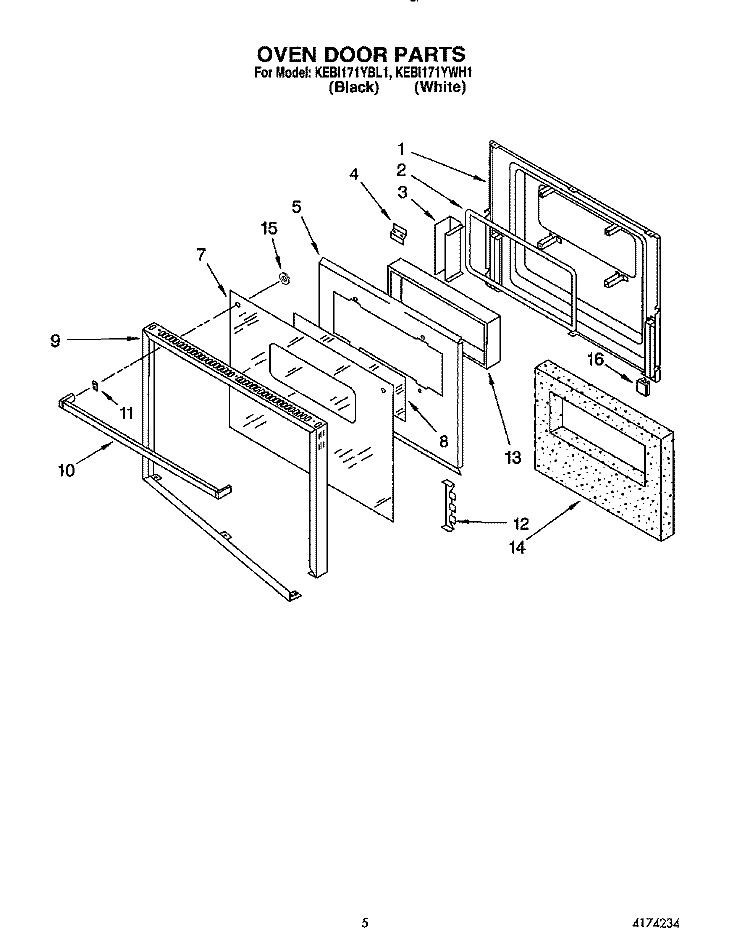 OVEN DOOR Diagram and Parts List for KEBI171YWH1  KitchenAid Wall Oven