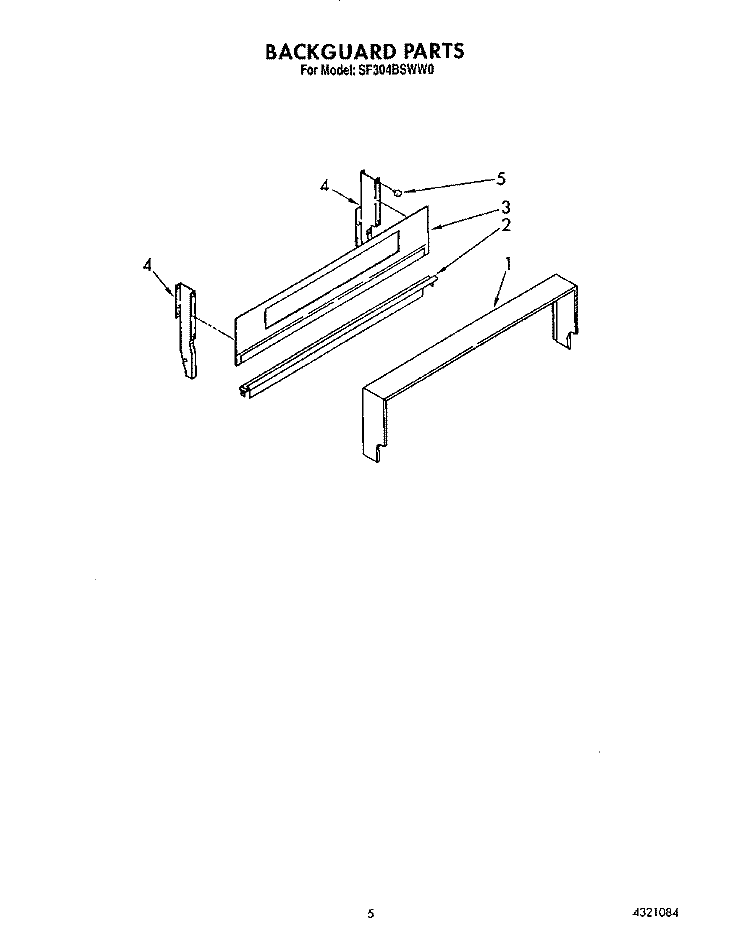 BACKGUARD Diagram and Parts List for SF304BSWW0  Whirlpool Range