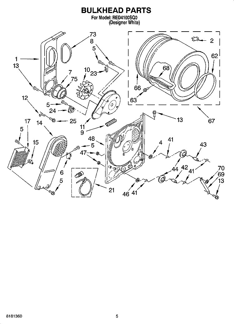 BULKHEAD PARTS, OPTIONAL PARTS (NOT INCLUDED) Diagram and Parts List for RED4100SQ0  Roper Dryer