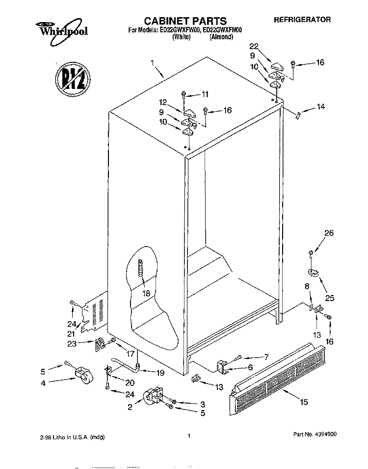 CABINET Diagram and Parts List for ED22GWXFW00  Whirlpool Refrigerator