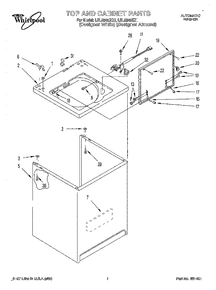 TOP AND CABINET Diagram and Parts List for LSL9345EZ1  Whirlpool Washer