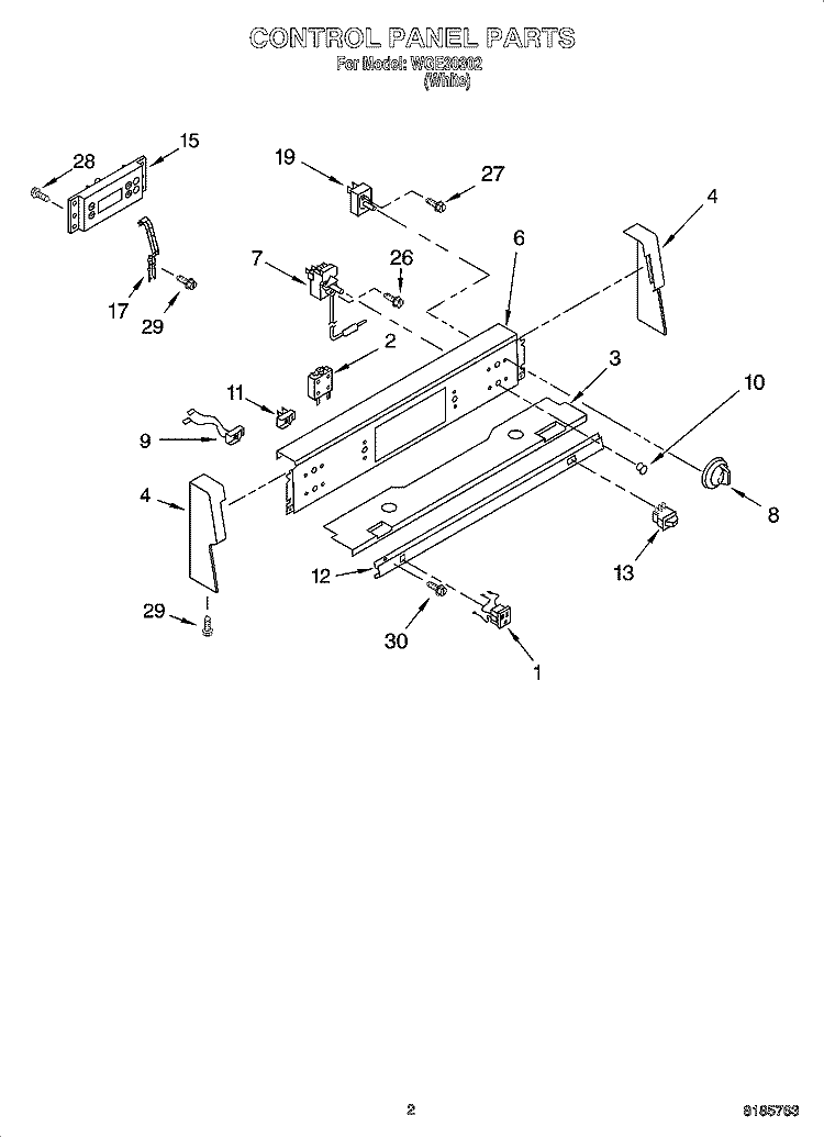 CONTROL PANEL PARTS Diagram and Parts List for WGE30302  Whirlpool Range