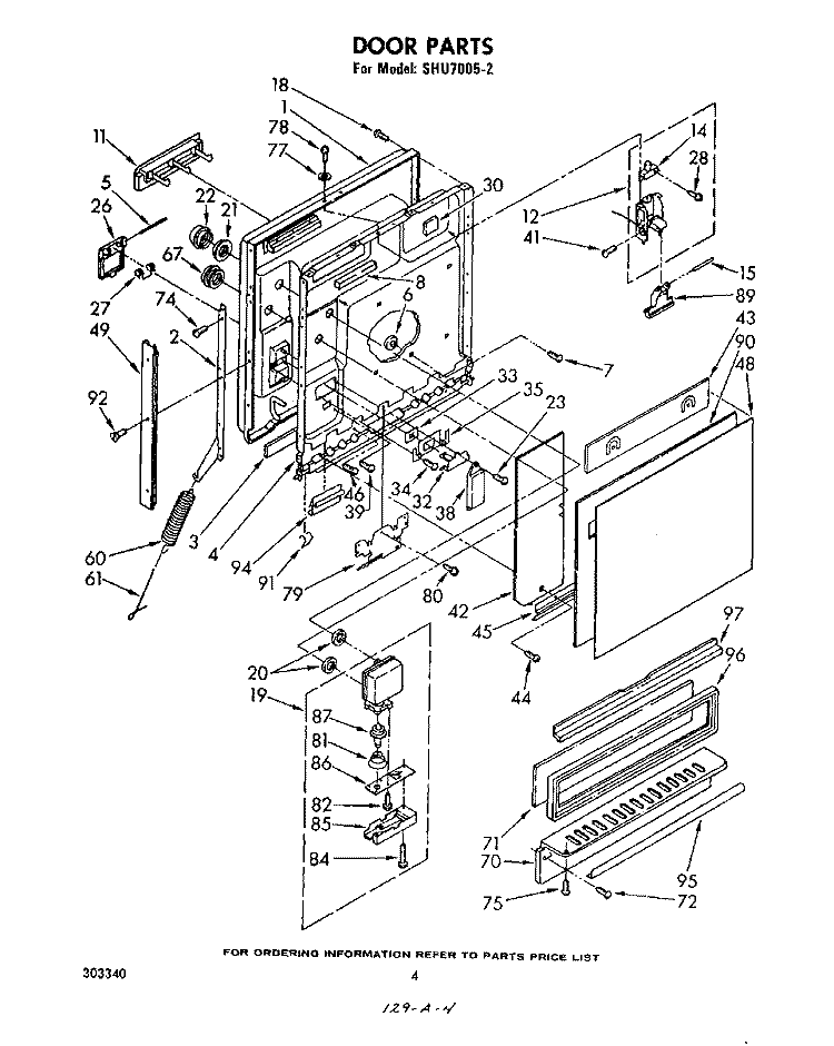 DOOR Diagram and Parts List for SHU70052  Whirlpool Dishwasher