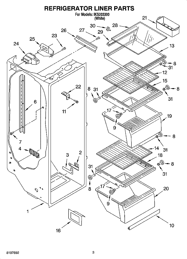 REFRIGERATOR LINER PARTS Diagram and Parts List for IKS203300  Inglis Refrigerator