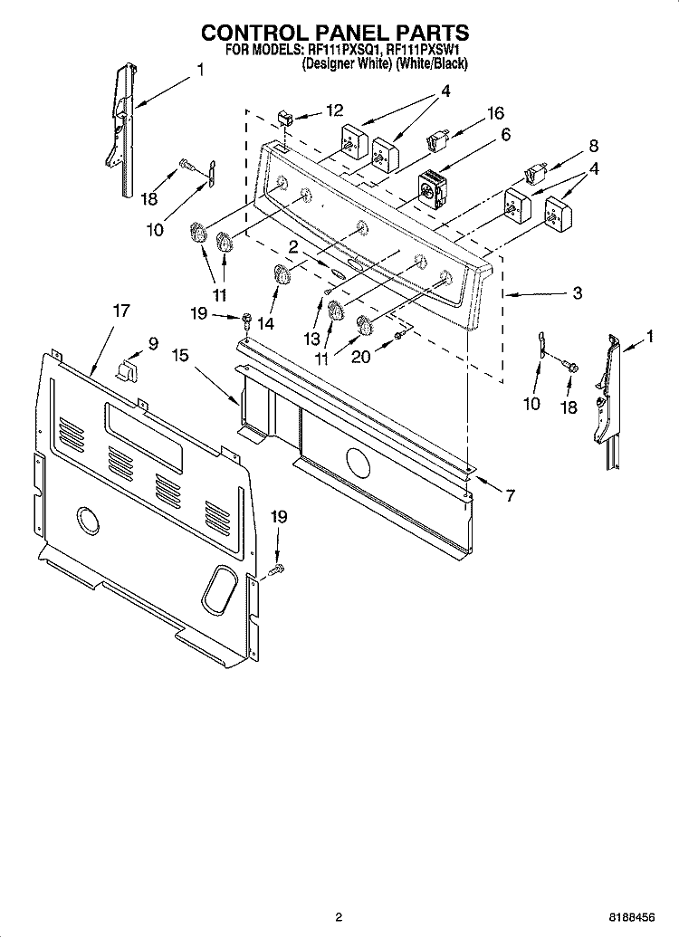 CONTROL PANEL PARTS Diagram and Parts List for RF111PXSQ1  Whirlpool Range
