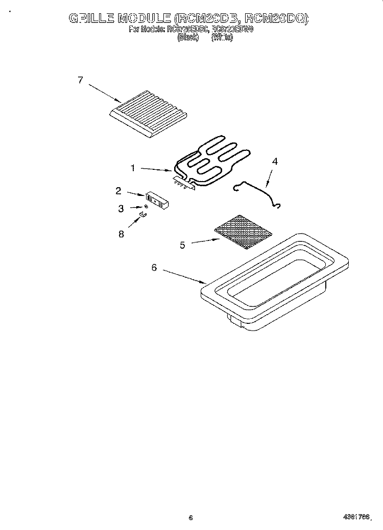 GRILLE MODULE (RCM20DB, RCM20DQ) Diagram and Parts List for RC8720EDB0  Whirlpool Cooktop