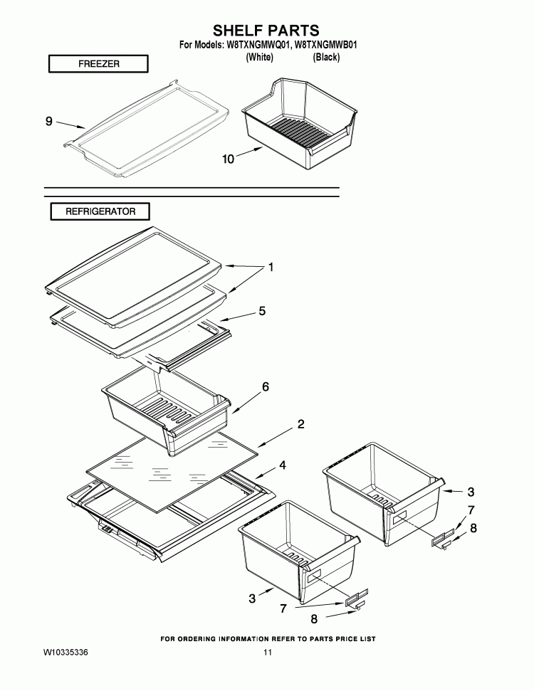 SHELF PARTS Diagram and Parts List for W8TXNGMWB01  Whirlpool Refrigerator