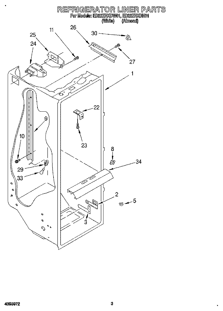 REFRIGERATOR LINER Diagram and Parts List for ED22ZRXDW01  Whirlpool Refrigerator