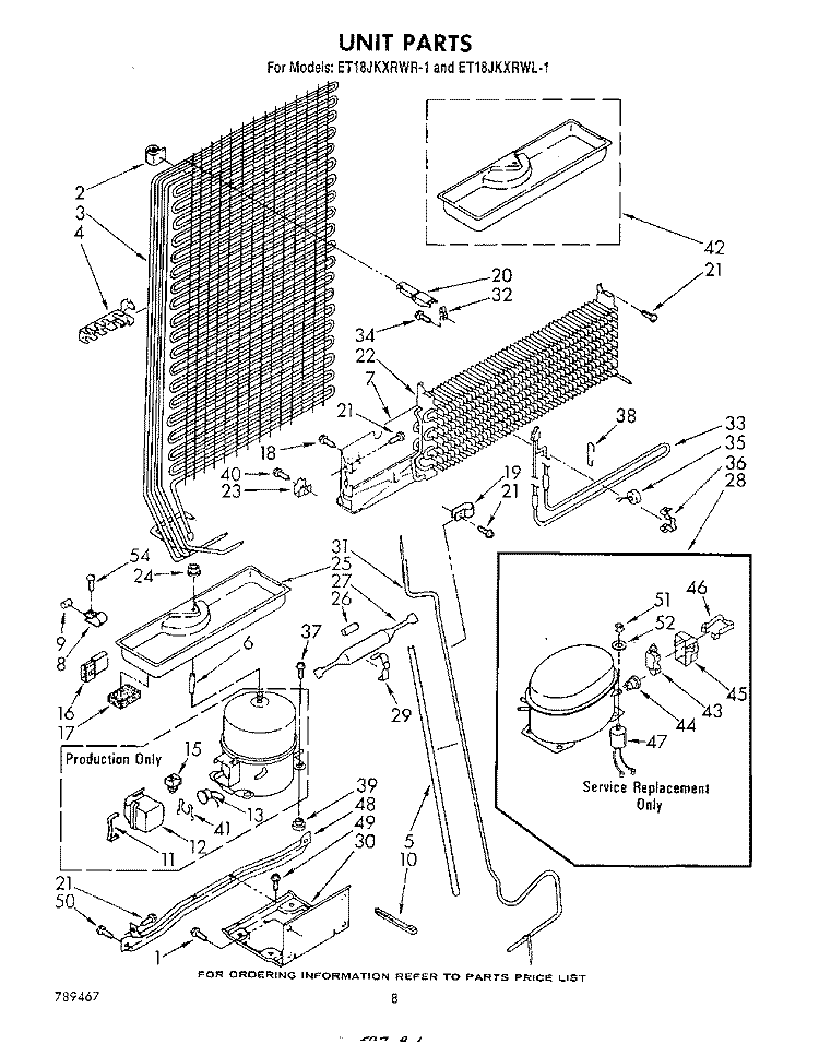 UNIT Diagram and Parts List for ET18JKXRWR1  Whirlpool Refrigerator