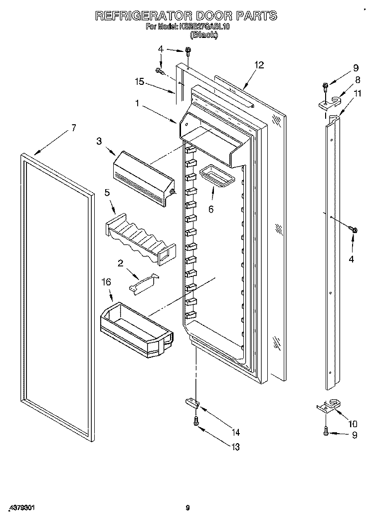 REFRIGERATOR DOOR Diagram and Parts List for KSRB27QABL10  KitchenAid Refrigerator