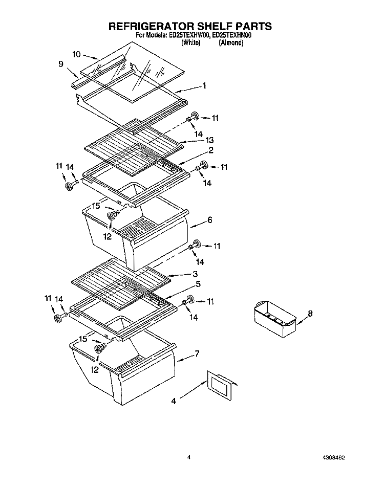REFRIGERATOR SHELF Diagram and Parts List for ED25TEXHW00  Whirlpool Refrigerator