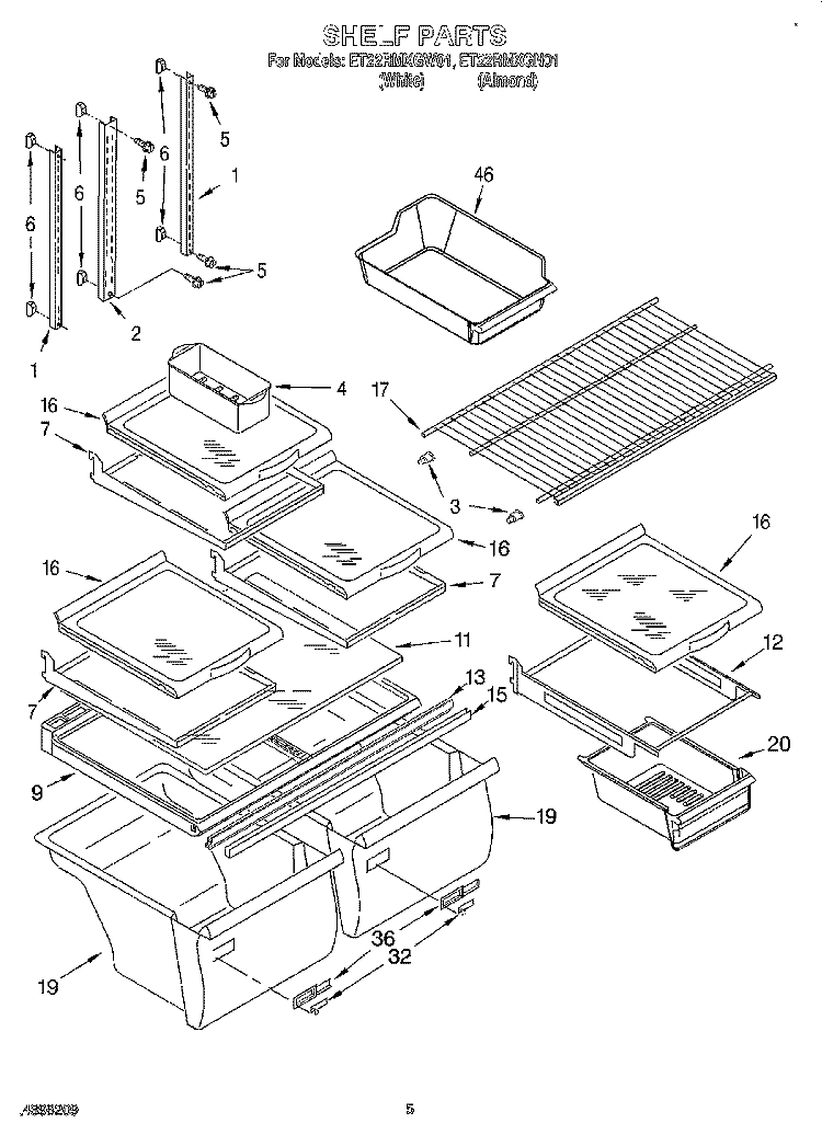 SHELF Diagram and Parts List for ET22RMXGN01  Whirlpool Refrigerator