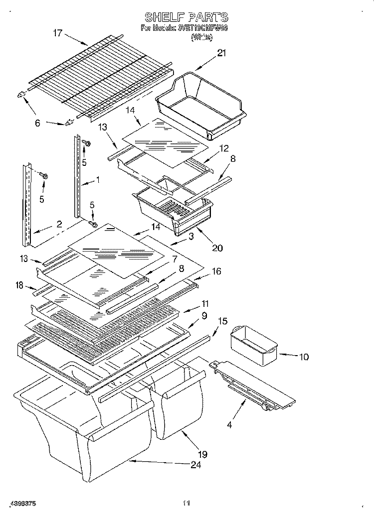 SHELF, OPTIONAL Diagram and Parts List for 3VET19GMFW03  Whirlpool Refrigerator