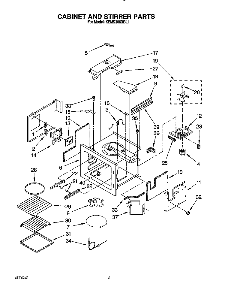 CABINET AND STIRRER, OPTIONAL Diagram and Parts List for KEMS306XWH1  KitchenAid Wall Oven
