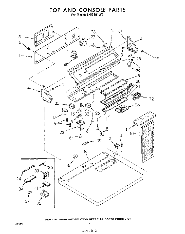 TOP AND CONSOLE , LIT/OPTIONAL Diagram and Parts List for LHI9801W2  Whirlpool Dryer