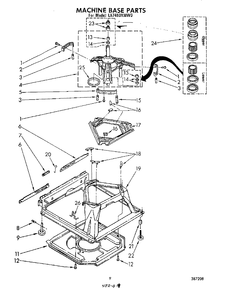 MACHINE BASE Diagram and Parts List for LA7460XMW0  Whirlpool Washer