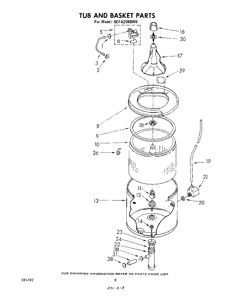 TUB AND BASKET Diagram and Parts List for 9CFA2000W6  Whirlpool Washer