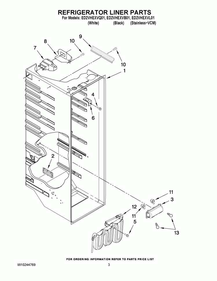 REFRIGERATOR LINER PARTS Diagram and Parts List for ED2VHEXVB01  Whirlpool Refrigerator