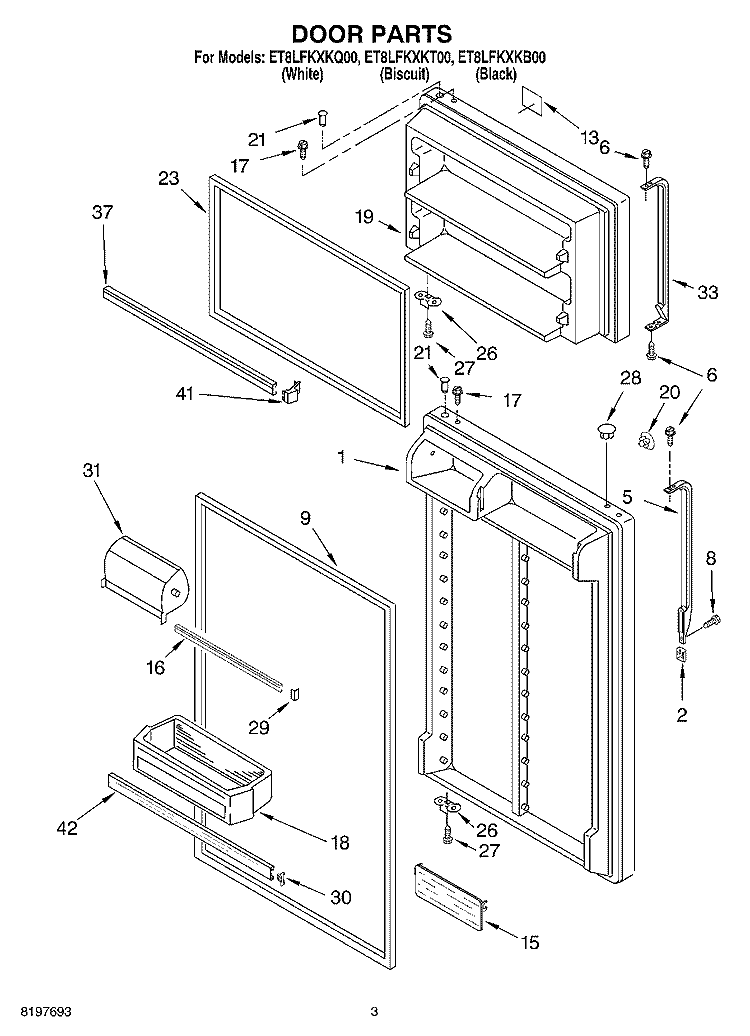 DOOR Diagram and Parts List for ET8LFKXKB00  Whirlpool Refrigerator