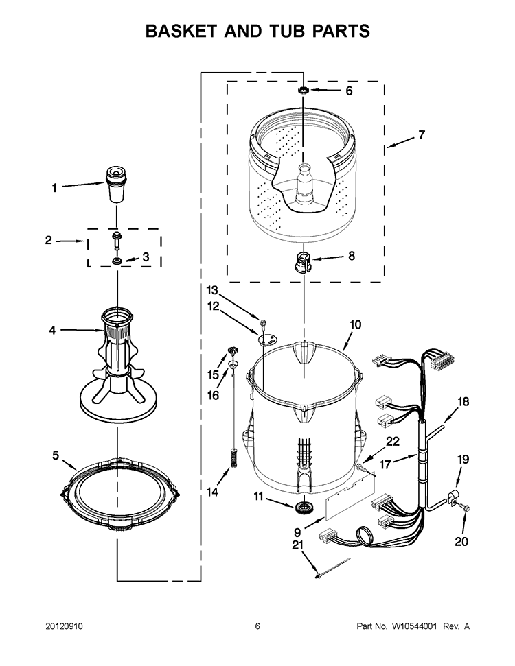 BASKET AND TUB PARTS Diagram and Parts List for 7MWTW1500AQ0  Whirlpool Washer