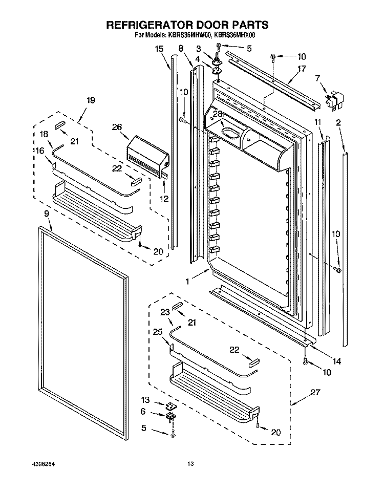 REFRIGERATOR DOOR Diagram and Parts List for KBRS36MHW00  KitchenAid Refrigerator