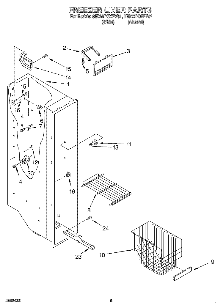FREEZER LINER Diagram and Parts List for 8ED22PQXFN01  Whirlpool Refrigerator