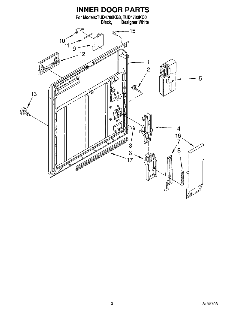 INNER DOOR Diagram and Parts List for TUD4700KB0  Estate Dishwasher