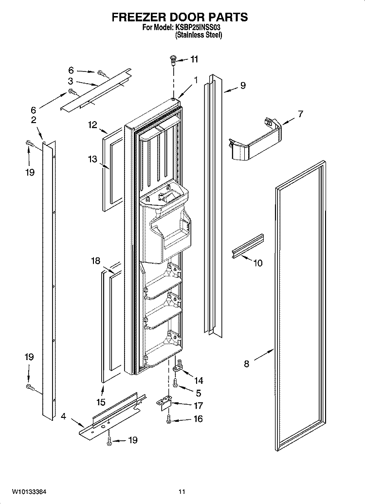 FREEZER DOOR PARTS Diagram and Parts List for KSBP25INSS03  KitchenAid Refrigerator