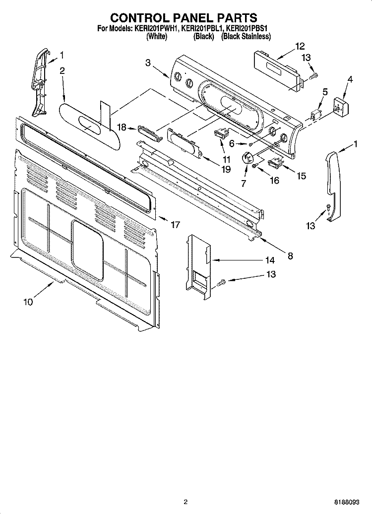 CONTROL PANEL PARTS Diagram and Parts List for KERI201PBL1  KitchenAid Range