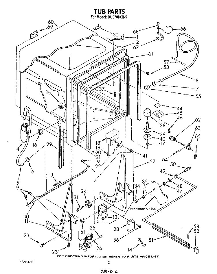 TUB , LITERATURE AND OPTIONAL Diagram and Parts List for DU9700XR5  Whirlpool Dishwasher