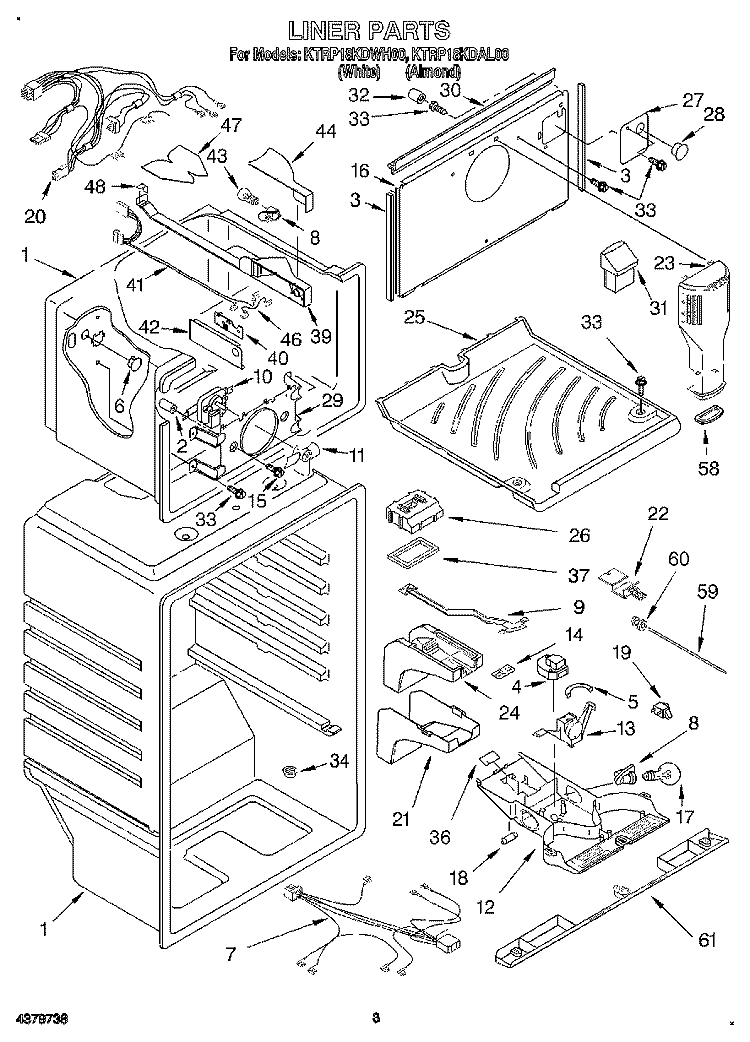 LINER Diagram and Parts List for KTRP18KDAL00  Whirlpool Refrigerator