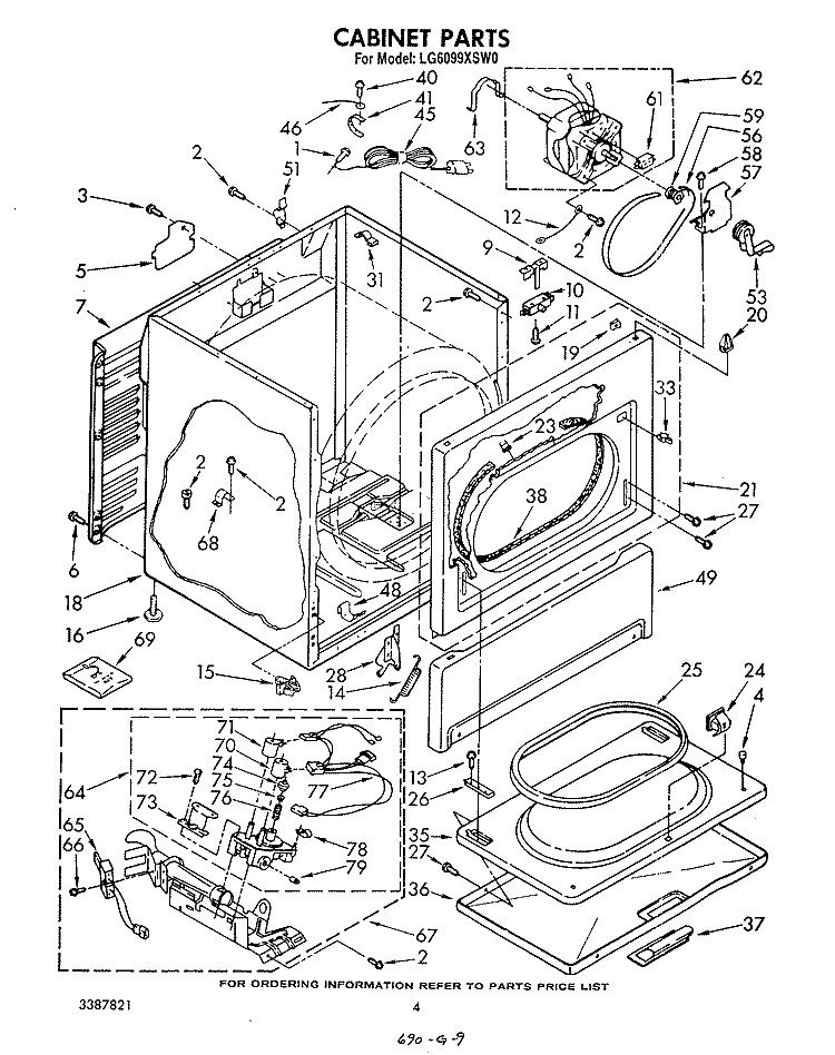 CABINET Diagram and Parts List for LG6099XSW0  Whirlpool Dryer