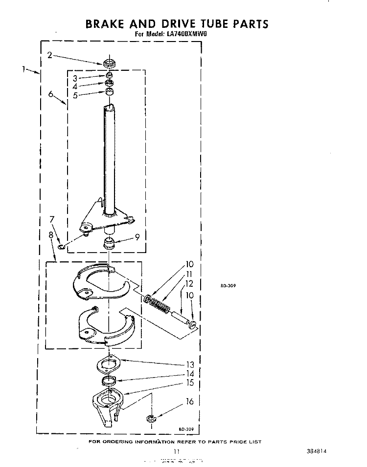 BRAKE AND DRIVE TUBE Diagram and Parts List for LA7400XMW0  Whirlpool Washer