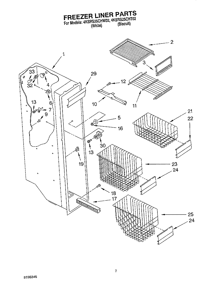 FREEZER LINER Diagram and Parts List for 4KSRS25CHW02  KitchenAid Refrigerator