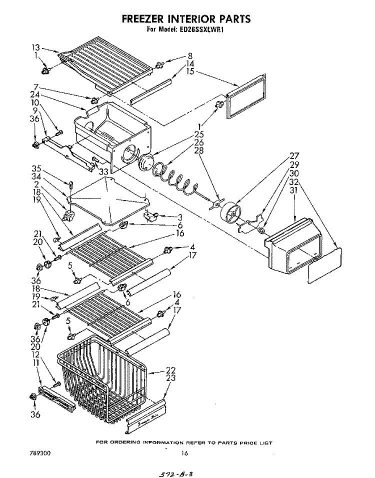 FREEZER INTERIOR Diagram and Parts List for ED26SSXLWR1  Whirlpool Refrigerator