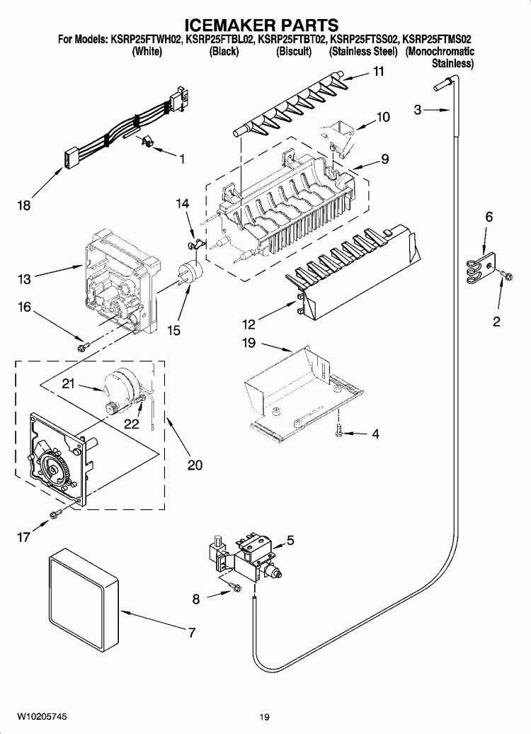 ICEMAKER PARTS, OPTIONAL PARTS (NOT INCLUDED) Diagram and Parts List for KSRP25FTWH02  KitchenAid Refrigerator
