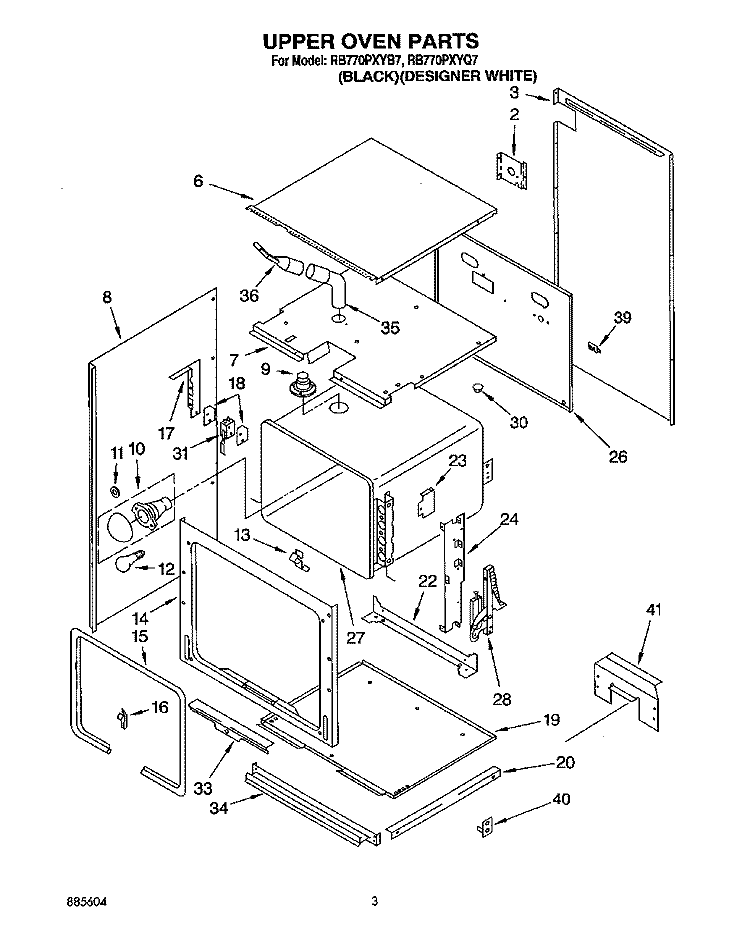 UPPER OVEN Diagram and Parts List for RB770PXYB7  Whirlpool Wall Oven