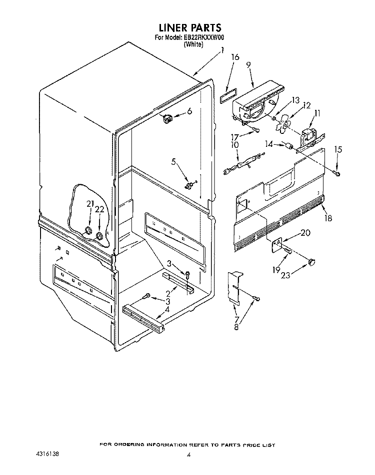 LINER Diagram and Parts List for EB22RKXXW00  Whirlpool Refrigerator