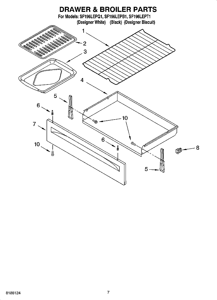 DRAWER & BROILER PARTS Diagram and Parts List for SF196LEPT1  Whirlpool Range