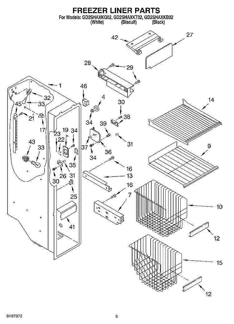 FREEZER LINER Diagram and Parts List for GD2SHAXKT02  Whirlpool Refrigerator