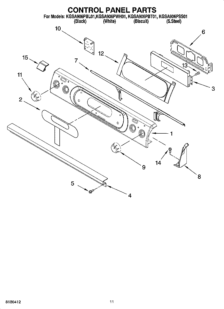 CONTROL PANEL PARTS, OPTIONAL PARTS Diagram and Parts List for KGSA906PBL01  KitchenAid Range