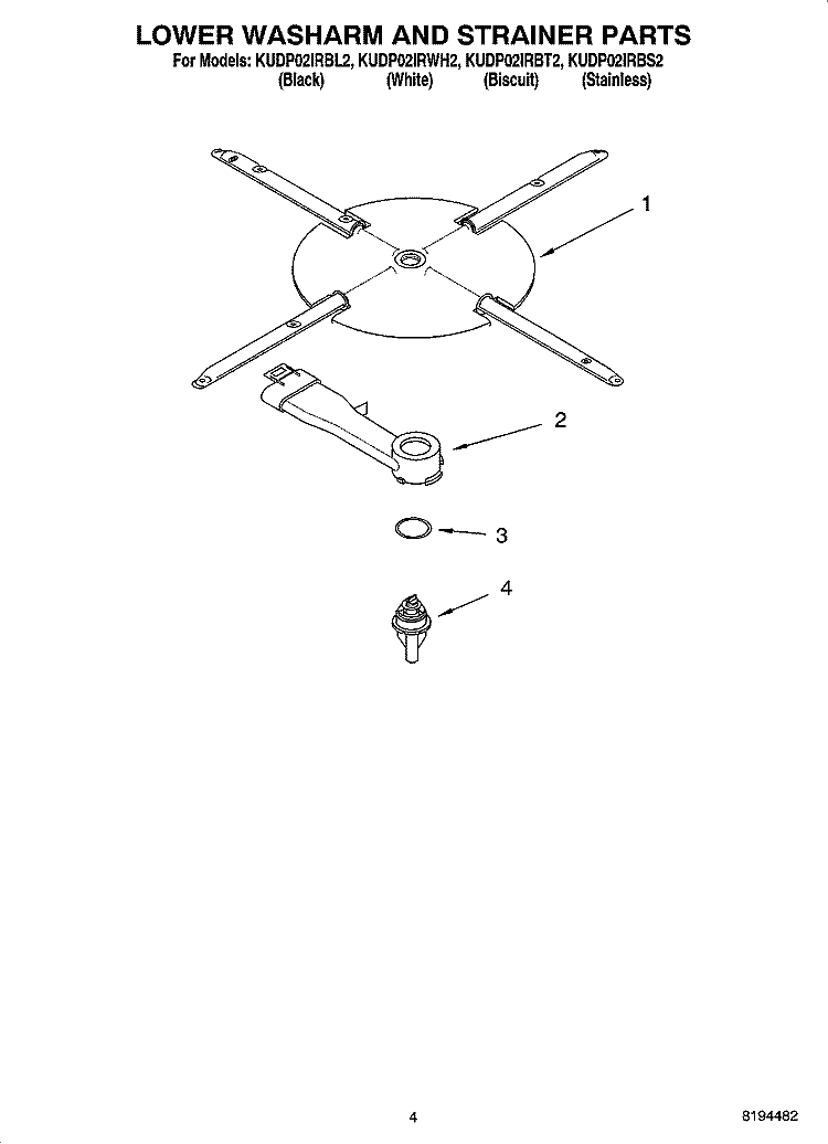 LOWER WASHARM AND STRAINER PARTS Diagram and Parts List for KUDP02IRWH2  KitchenAid Dishwasher