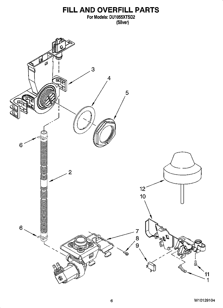 FILL AND OVERFILL PARTS Diagram and Parts List for DU1055XTSD2  Whirlpool Dishwasher