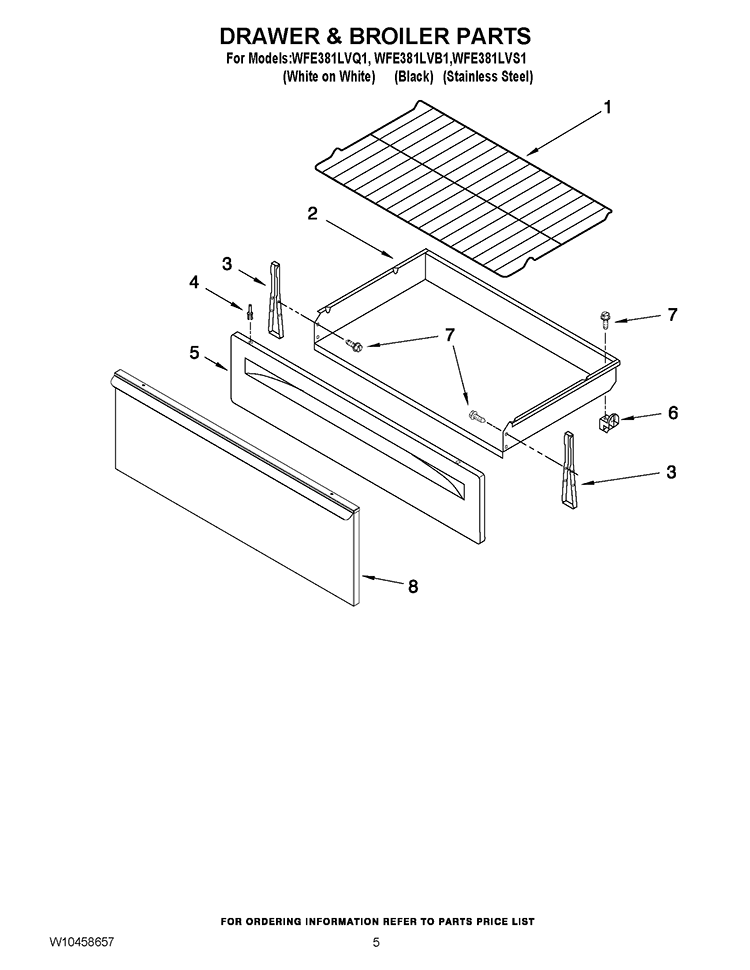 DRAWER & BROILER PARTS Diagram and Parts List for WFE381LVQ1  Whirlpool Range