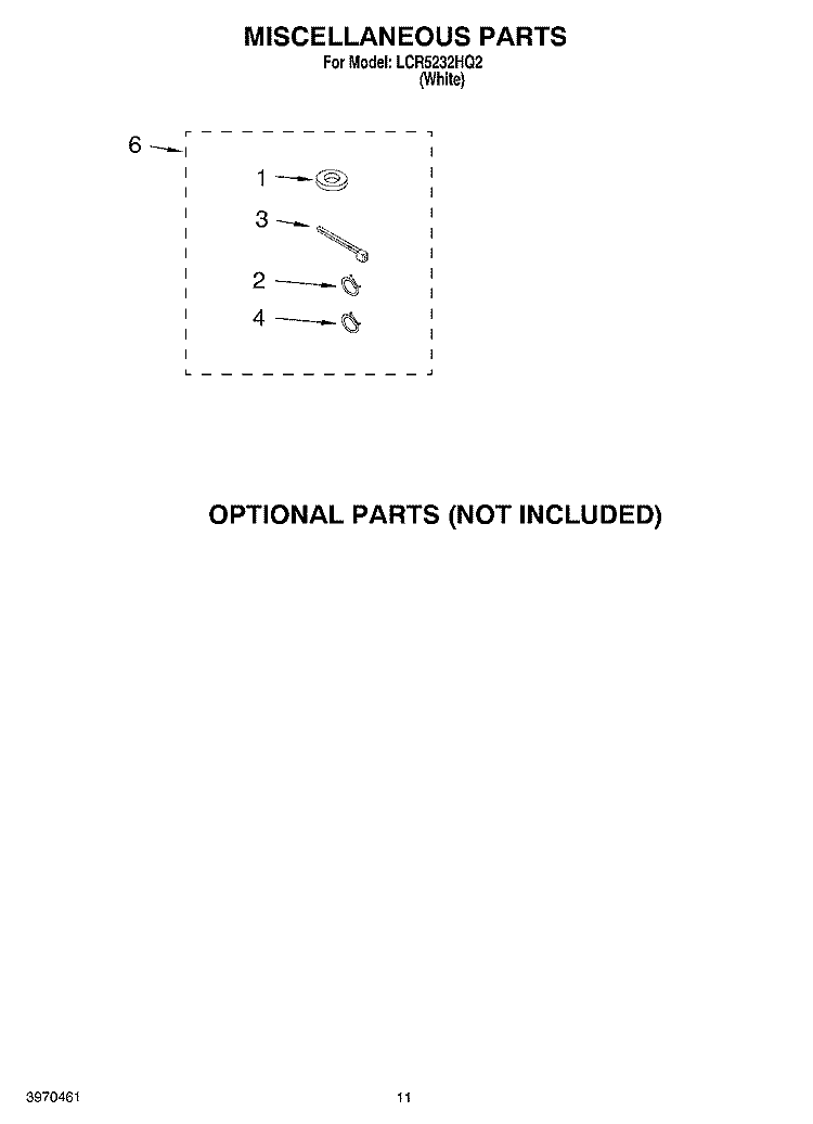 MISCELLANEOUS PARTS - OPTIONAL PARTS (NOT INCLUDED Diagram and Parts List for LCR5232HQ2  Whirlpool Washer