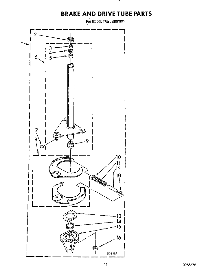 BRAKE AND DRIVE TUBE Diagram and Parts List for TAWL680WW1  Estate Washer