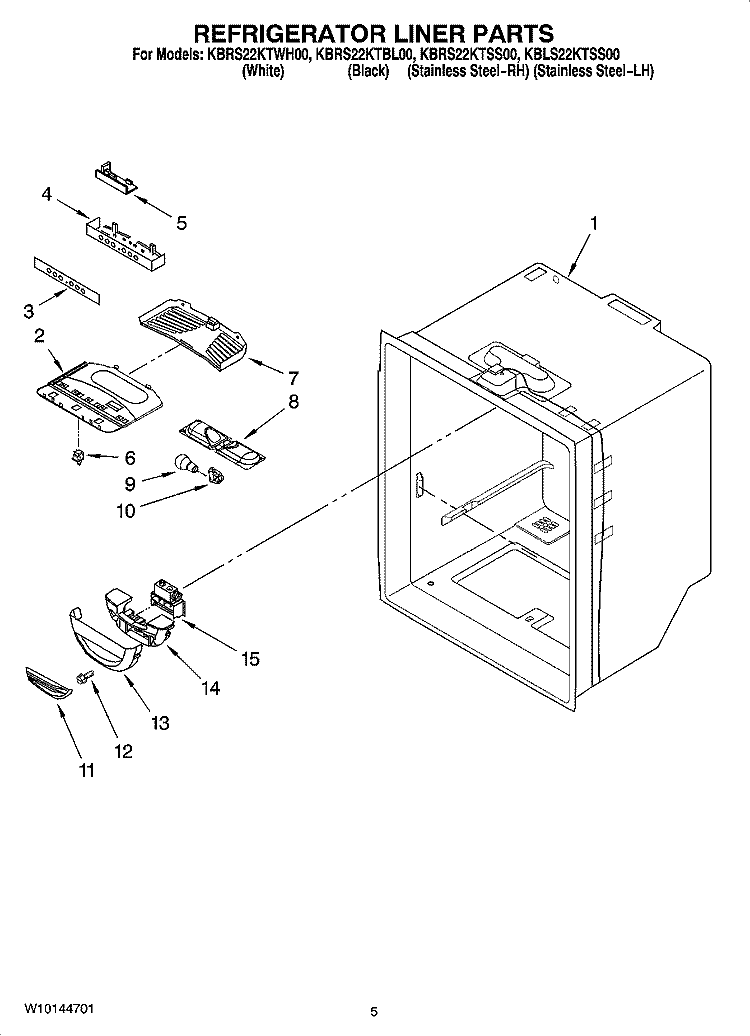 REFRIGERATOR LINER PARTS Diagram and Parts List for KBRS22KTSS00  KitchenAid Refrigerator