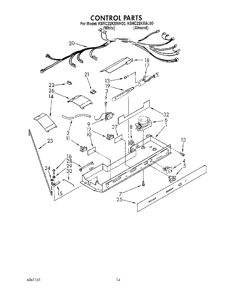 CONTROL, LIT/OPTIONAL Diagram and Parts List for KSRC22KXAL00  KitchenAid Refrigerator